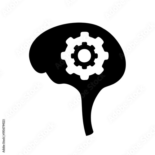 Brain with an internal gear representing thought processes, artificial intelligence, and cognitive function Vector, illustration