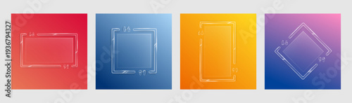 Vector illustration. Glassmorphism quote frames. Geometric transparent glass frames with glossy borders. Quote template on vibrant color background. Design elemetns for web banner, social media