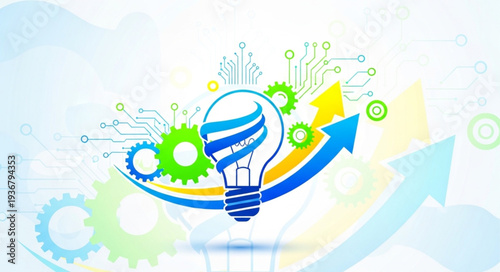 Creative Light Bulb with Gears and Arrow.