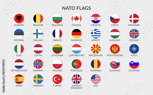 NATOSet of NATO flags isolated. NATO countries. Set of vector cliparts in flat style.
