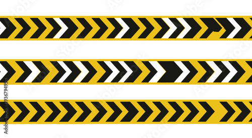 Warning chevron pattern vector graphic illustration featuring three distinct horizontal strips of caution tape