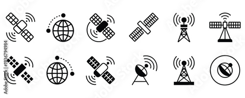 Satellite communication icons for global connectivity solutions