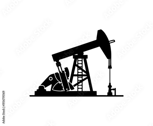Black and White Oil Pump Jack Illustration Vector