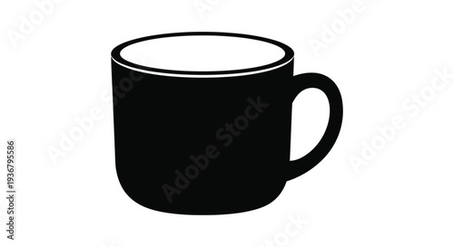 Minimalist black coffee mug vector illustration graphic design presenting a classic hot beverage container for diverse branding and digital art projects.