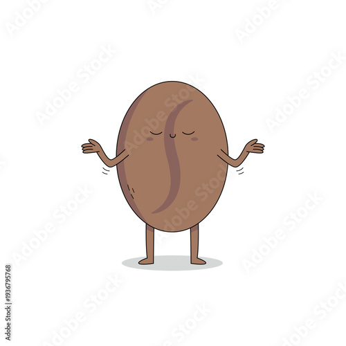 Cute coffee bean cartoon character nonchalant expression doodle