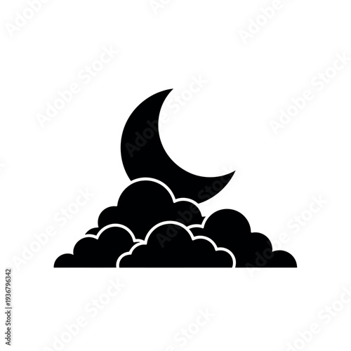 Crescent Moon and Clouds Silhouette.