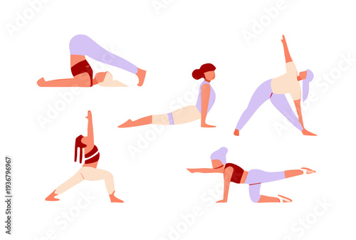 A woman in some yoga position in a white background in a full set