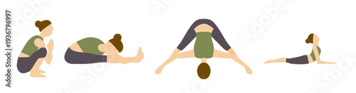 A woman in some yoga position in a white background in a full set