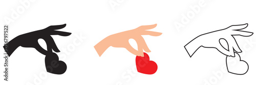 Hand Holding Hearts Charity  Icon. Minimal outline icon of a hand holding hearts, symbolizing love, charity, donation, care, compassion, and emotional support in community or nonprofit concepts.