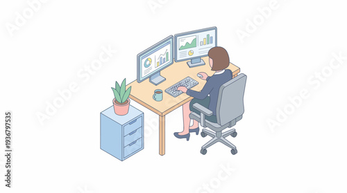 A man working on a computer with multiple monitors and office furniture.