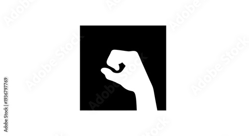 Clenched Fist Silhouette Icon on Black Background, Symbolizing Power, Strength, Solidarity, Protest, and Determination