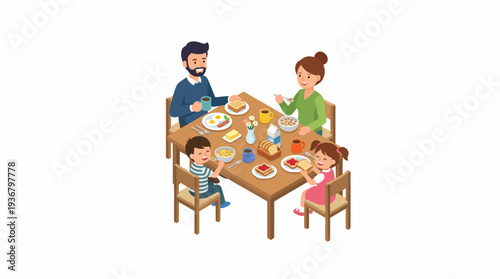 Family having a meal together at a dining table.