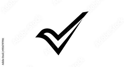 Modern stylized double line checkmark icon. Abstract vector graphic symbol representing approval, success, completion, and correctness.