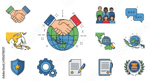 Global Business Partnership Handshake Icons.