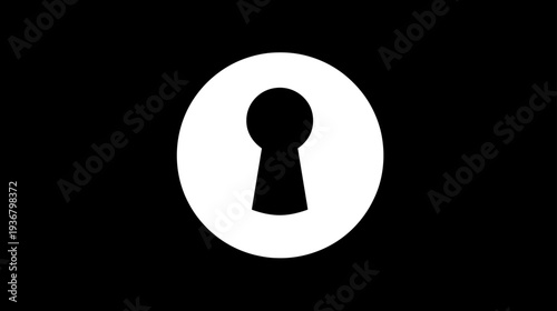 Minimalist black keyhole icon in a white circular button on a black background, symbolizing security, privacy, and restricted access.