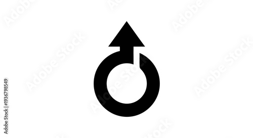 Black upward arrow icon from a circular base, representing upload, refresh, progress, start, and forward movement graphic symbol.