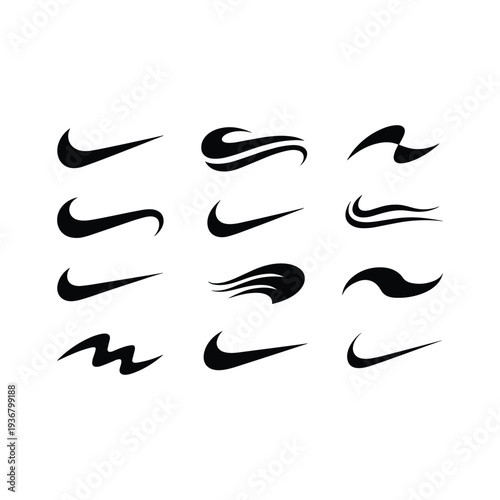 Black swoosh symbols vector illustration isolated on white background.