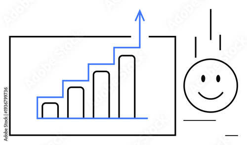 Business success concept. A growth chart with an upward arrow indicating progress and a happy face positivity. Business improvement, positivity, and achievement . Perfect for presentations, team