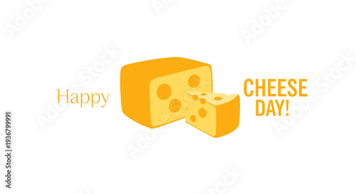 Cheese Block with Cut Piece Illustration.