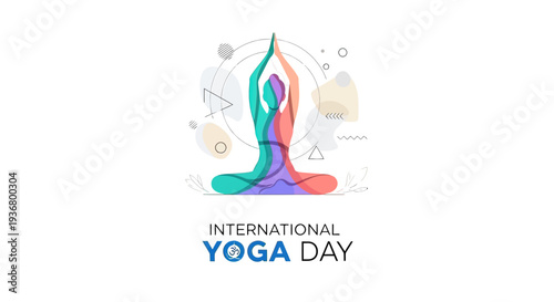 Colorful Yoga Pose Illustration for International Yoga Day.