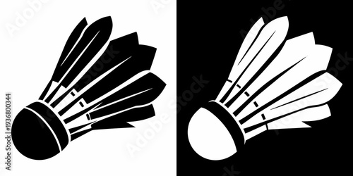 Badminton Shuttlecock Birdie Silhouette - Vector Icon Set in Black and White