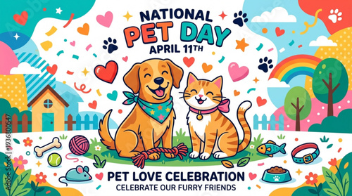 National pet day celebration with dog and cat april 11th furry friends love