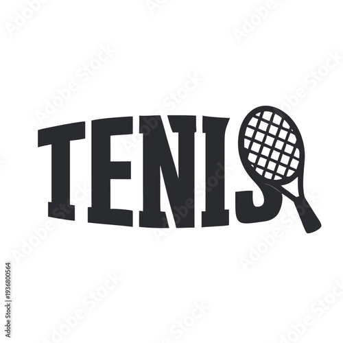 Tenis Word Art Logo - Sport Typography with Racket Silhouette Vector