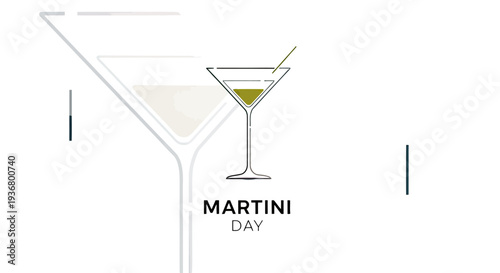Martini Glass with Olive Drink Illustration.