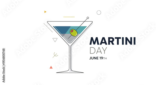 Martini Glass with Olive Garnish Illustration.