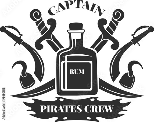Pirate captain black sign. Rum bottle label