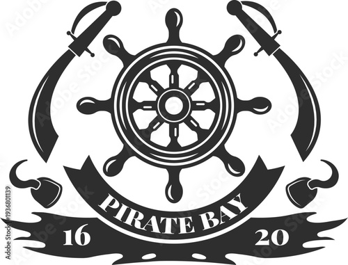 Pirate bay insignia. Helm logo. Marine symbol
