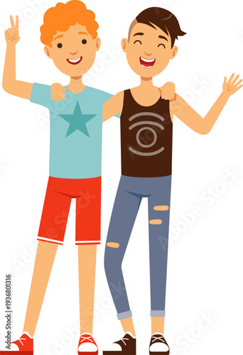 Best friends photo. Cartoon boys. Young characters