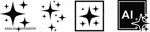 Generative AI sparkle icons set vector illustration, artificial intelligence magic star symbols for creative technology and design tools