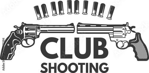 Revolver shooting club black label. Vintage weapon logo