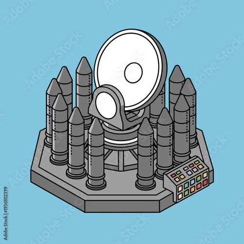 Satellite Dish Surrounded by Missile Launchers.