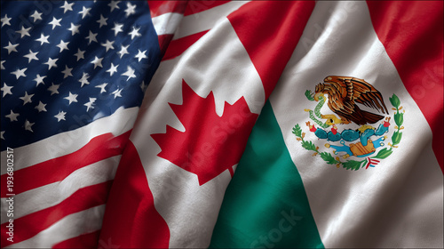 flags of usa canada and mexico waving together