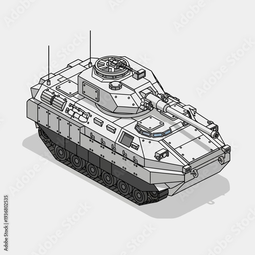 Military Tank Vehicle Illustration Detailed Design.