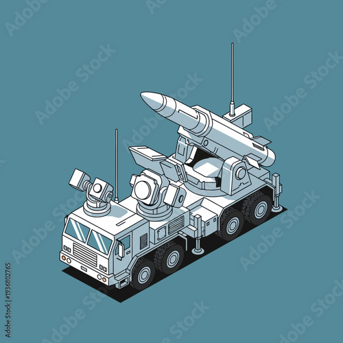 Military Missile Launcher Truck Vehicle Illustration.