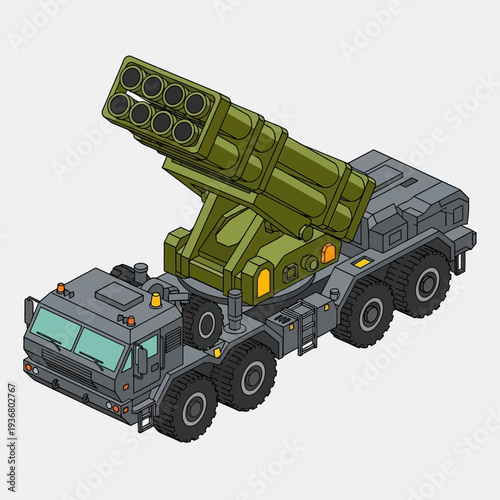 Military Truck with Multiple Rocket Launcher.