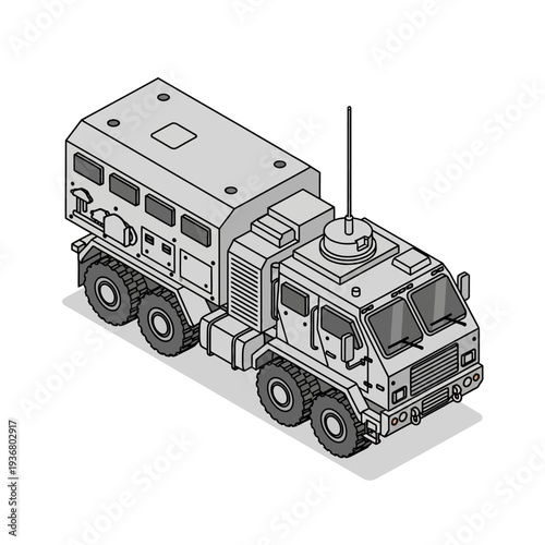 Military Vehicle Illustration with Antenna on Roof.