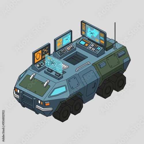 Futuristic Military Vehicle with Advanced Controls.
