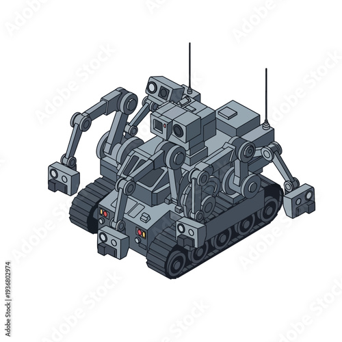 Gray Military Robot with Mechanical Arms.