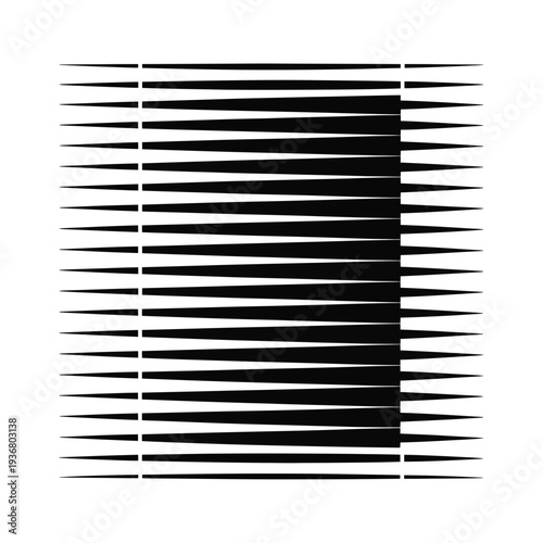 A black window blind with white background and horizontal slats