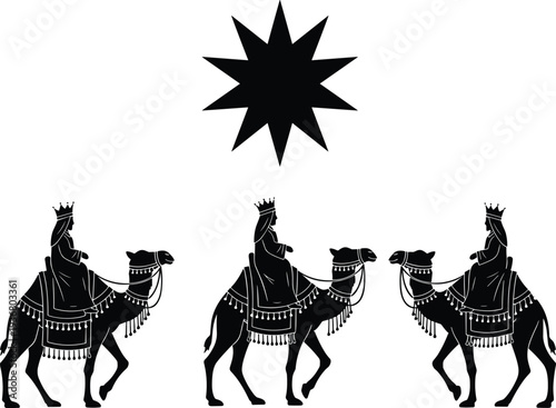 Teacher walking with group of small children in a line holding hands silhouette isolated on white background for school concept,