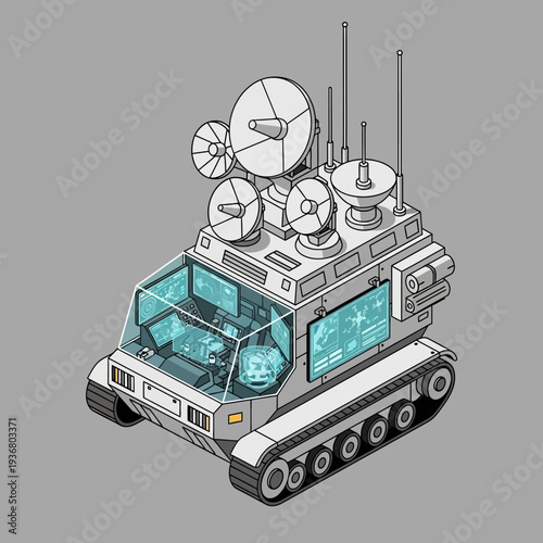 Futuristic Military Communication Vehicle Illustration.