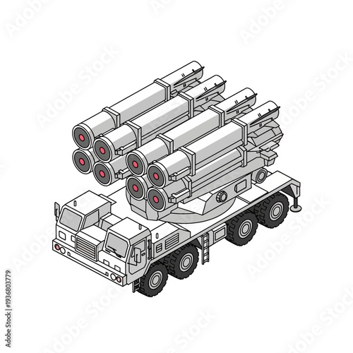 Military Missile Launcher Truck with Rockets.