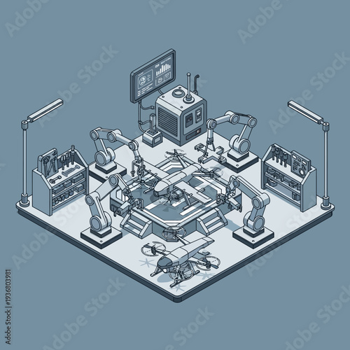 Industrial Robots in Automated Manufacturing Facility.