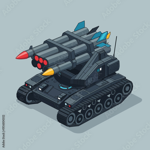Military Tank with Rockets and Missiles.