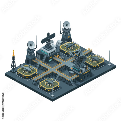 Oil Rig Platform 3D Model Illustration.