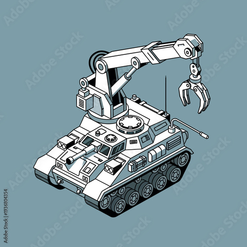 Illustration of Tank with Crane Attachment.